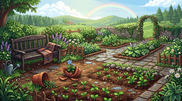 Pixel art garden after rain